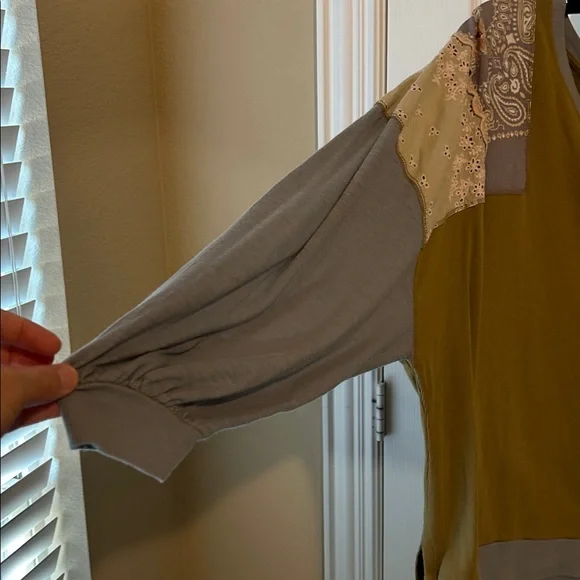 We The Free Olive and Gray Patchwork Long Sleeve Tee - Picture 2 of 5